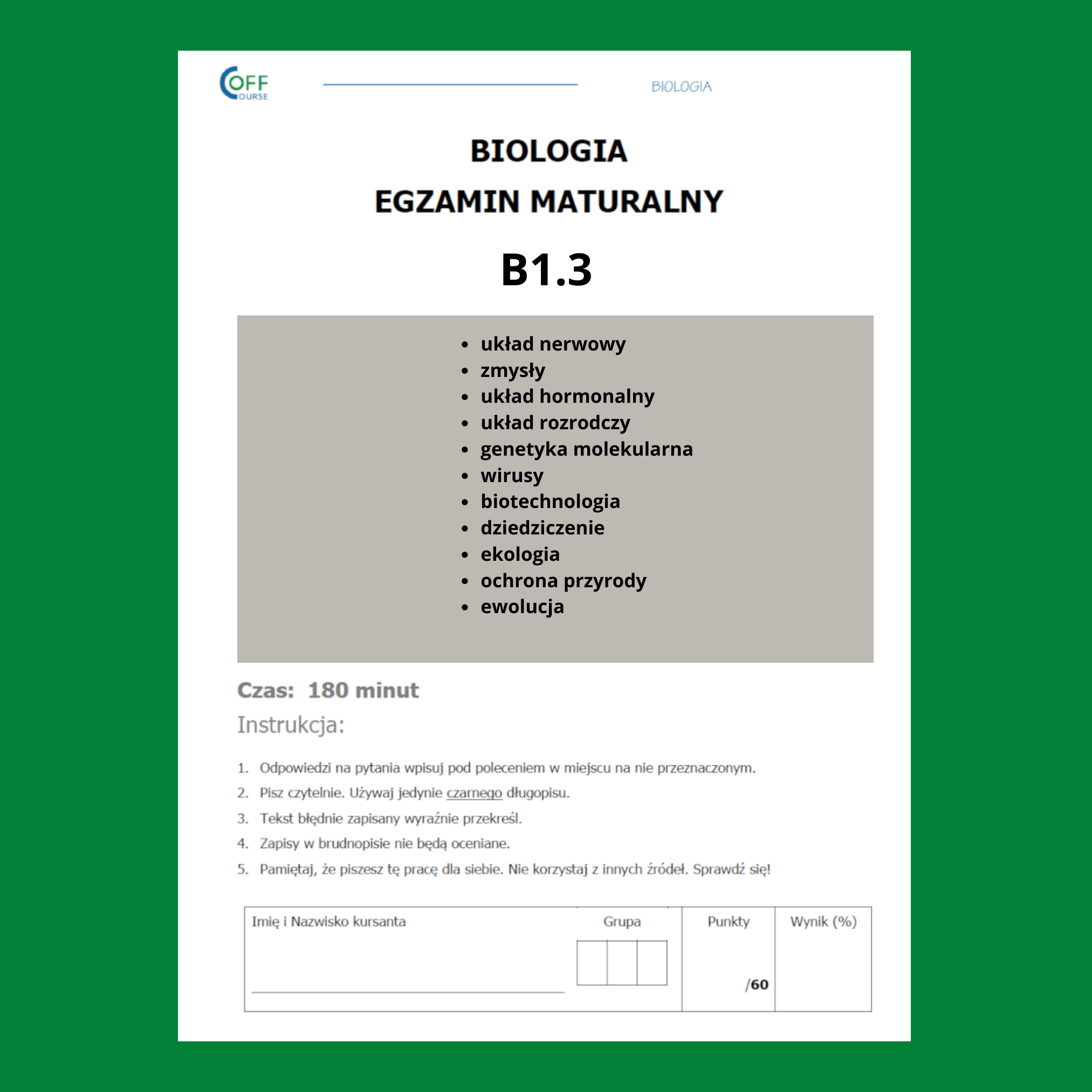 Matura próbna B1.3 z BIOLOGII